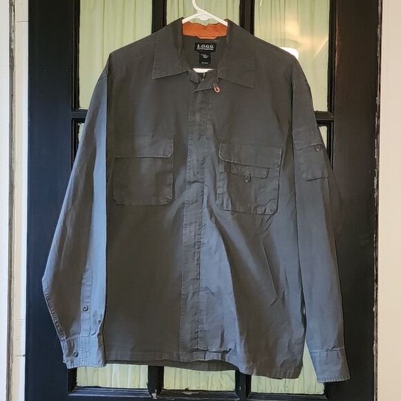 L.O.GG. label of graded good zip up utility cotton shirt grey sz medium pockets - Picture 1 of 9